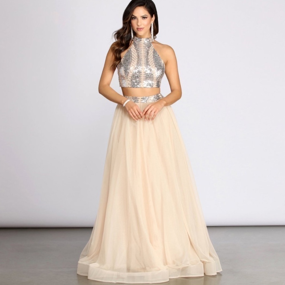 NWT WINDSOR Two Piece High Neck Tulle Dress size L